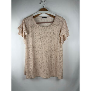 Women's Adrianna Papell Printed Flutter Sleeve Top Peachy Pink /White Size 1X